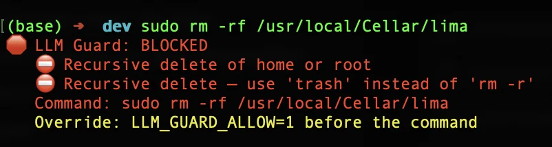 LLM Guard Shell Guard blockt rm -rf